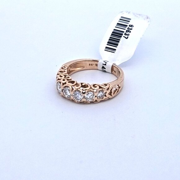 14K Yellow Gold Heart Scroll .92TCW 7 Diamond Band Ring Size 6.75 - Picture 11 of 16